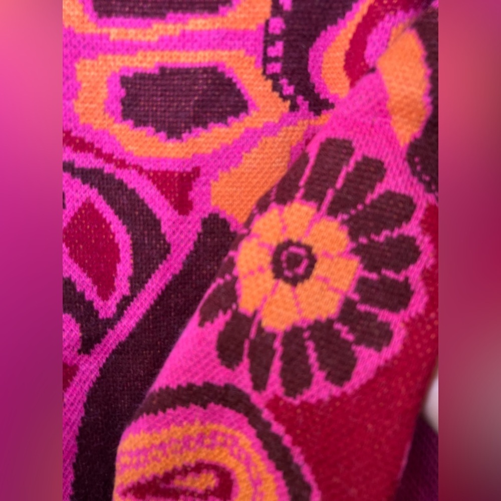 Farm Rio Vibrant Floral Cable Knit Sweater Pink Botanical Print Size Medium - Picture 6 of 13